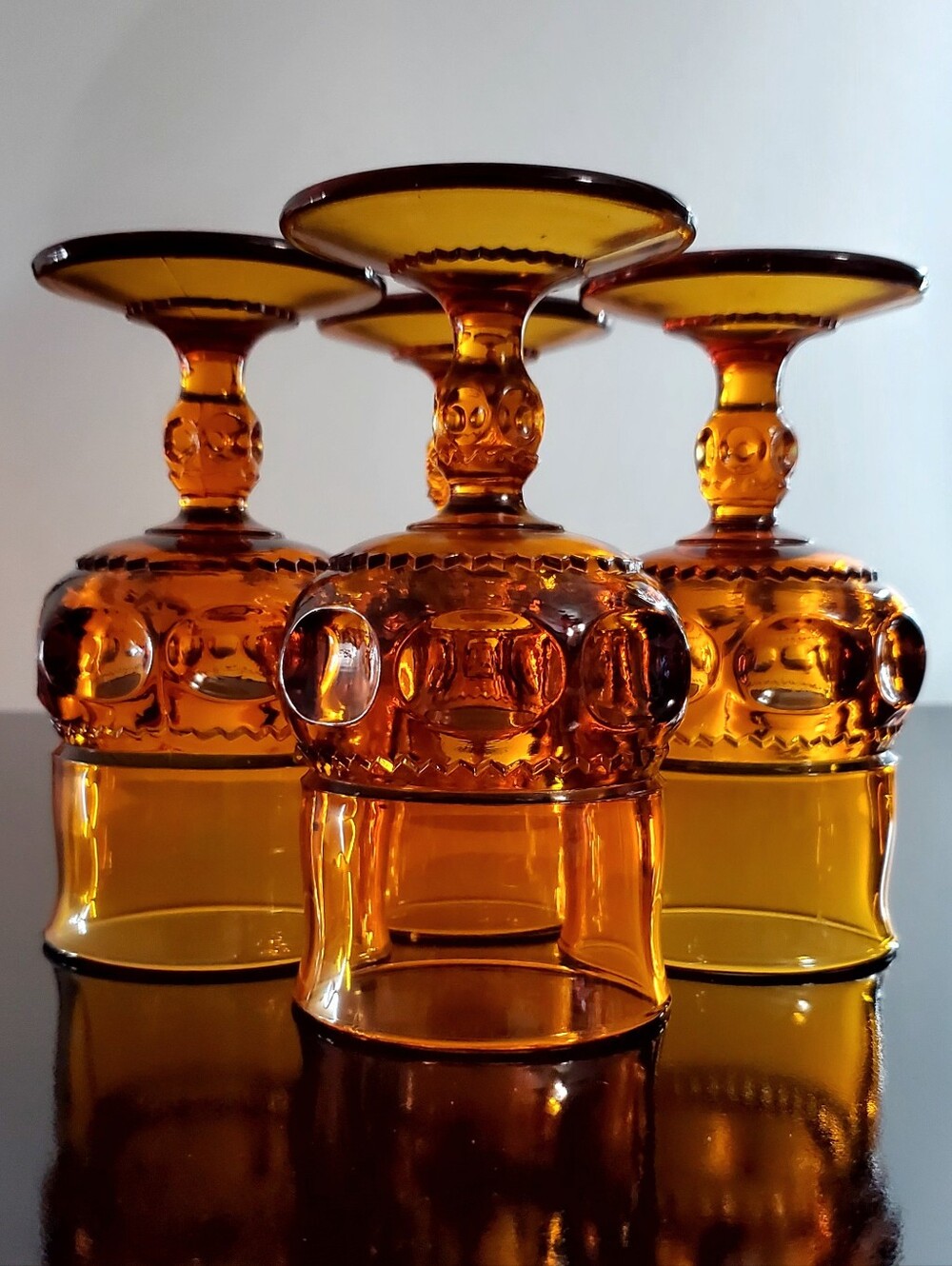 (4) Kings Crown Color Crown Amber (Dark) 7oz Goblets Colony by Indiana Glass - Picture 3 of 16